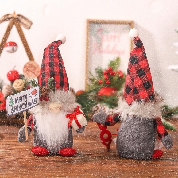 NWT- Set of 2- Buffalo Check- Merry Grinchmas & JOY- Holiday Gnomes Decorations - Picture 6 of 12